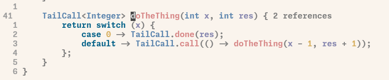 Tail call recursion in java